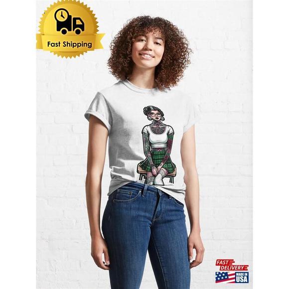 Other - Schoolgirl Sitting On Desk Classic T-Shirt Unisex